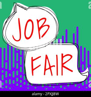 Schreiben Anzeige Text Job Fair, Wort für eine Veranstaltung, bei der eine Person für einen Job in mehreren Unternehmen bewerben können Stockfoto