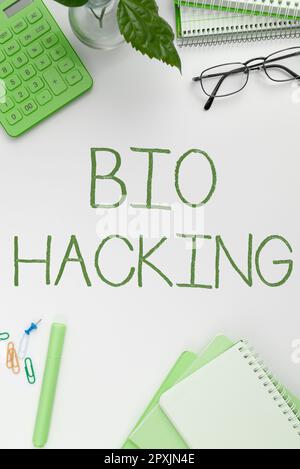 Konzeptionelle Darstellung Bio Hacking, Wort zur experimentellen Ausbeutung von genetischem Material ohne Berücksichtigung ethischer Standards Stockfoto