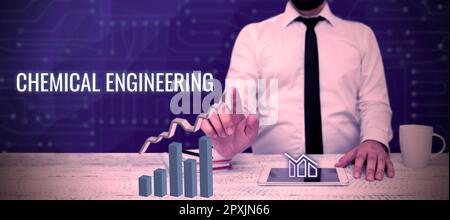 Handschriftlicher Text Chemical Engineering, Word für die Entwicklung von Dingen, die sich mit der industriellen Anwendung der Chemie befassen Stockfoto