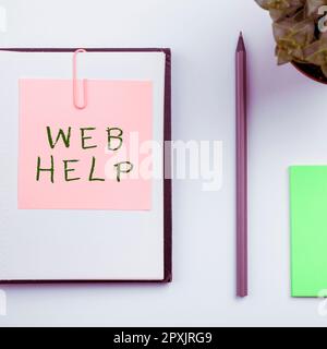 Schild mit Web-Hilfe, Word für prozedurale oder Referenzinformationen, die über den Computer bereitgestellt werden Stockfoto