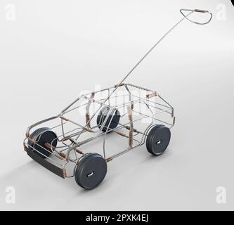 Eine traditionelle Südafrikanische handgefertigte Kabel Spielzeugauto aus Metall und Draht aus Kupfer mit blechdosen als Räder auf einem isolierten Hintergrund - 3D-Rendering Stockfoto