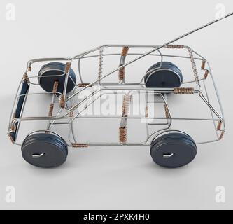 Eine traditionelle Südafrikanische handgefertigte Kabel Spielzeugauto aus Metall und Draht aus Kupfer mit blechdosen als Räder auf einem isolierten Hintergrund - 3D-Rendering Stockfoto