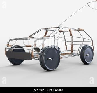 Eine traditionelle Südafrikanische handgefertigte Kabel Spielzeugauto aus Metall und Draht aus Kupfer mit blechdosen als Räder auf einem isolierten Hintergrund - 3D-Rendering Stockfoto