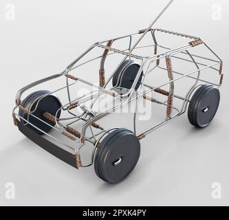 Eine traditionelle Südafrikanische handgefertigte Kabel Spielzeugauto aus Metall und Draht aus Kupfer mit blechdosen als Räder auf einem isolierten Hintergrund - 3D-Rendering Stockfoto