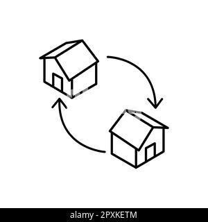 Symbol für Austauschlinie für Eigenschaft. Lineares Zeichen für mobiles Konzept und Webdesign. Vektorsymbol für Umrissänderung des Hauses. Stock Vektor
