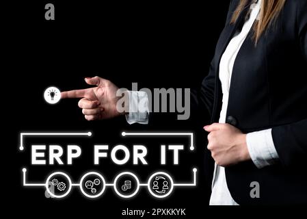 Schreiben Anzeige von Text ERP for IT, Word, geschrieben in Enterprise Resource Planning-Software für integrierte Anwendungen Stockfoto