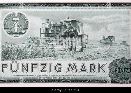Weizenernte aus dem alten ostdeutschen Geld - 50 Mark Stockfoto