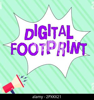 Textunterschrift zur Darstellung des digitalen Fußabdrucks, Konzept bedeutet verwendet digitale Technologie für den Fertigungsprozess Stockfoto