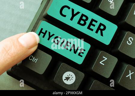 Schild zur Darstellung von Cyber Hygiene, Business Approach Schritte, die Computerbenutzer Unternehmen, um ihre Cyber-Sicherheit zu verbessern Stockfoto