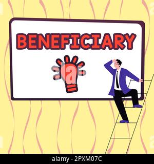 Schreiben mit Text Begünstigter, Geschäftskonzept eine Person oder Sache, die Hilfe oder einen Vorteil aus etwas erhält Stockfoto