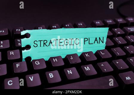 Schreiben mit Text Strategieplan, Konzept bedeutet Einen Prozess der Definition von Strategie und Entscheidungsfindung Stockfoto