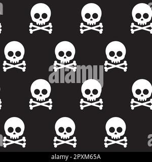 Muster mit Schädeln und Knochen auf schwarzem Hintergrund. Stock Vektor