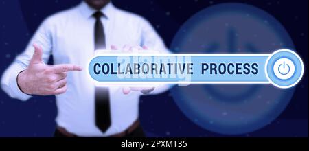 Inspiration zeigt Zeichen des Collaborative Process, der Geschäftsidee Menschen und Organisationen arbeiten und Ergebnisse erzielen Stockfoto