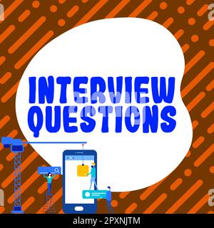 Inspiration: Unterschreiben Sie Fragen zum Vorstellungsgespräch, ein Wort zum typischen Thema wird während eines Vorstellungsgesprächs gestellt oder erkundigt Stockfoto