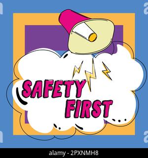 Handschrift Text Safety First, Word Writed on vermeidet unnötige Risiken Leben Sie sicher Vorsicht Vorsicht Vorsicht Stockfoto