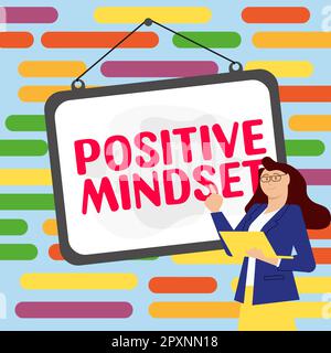 Zeichen, das eine positive Einstellung, einen Geschäftsansatz, eine mentale und emotionale Einstellung zeigt, die sich auf die positive Seite konzentriert Stockfoto