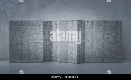 Abstraktes Innere einer Betonstruktur mit gebogener Wand. 3D-Rendern Stockfoto