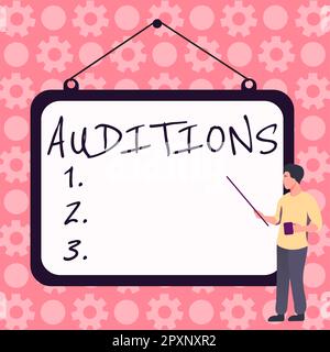 Handschrift Text Auditions, Konzeptfoto eine Probevorstellung, um die Verdienste eines Entertainers zu bewerten Stockfoto