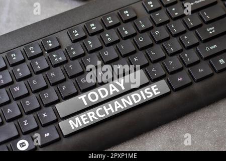 Inspiration mit dem Schild Merchandise, Business präsentieren die Waren oder Waren, die im Geschäft gekauft und verkauft werden Stockfoto