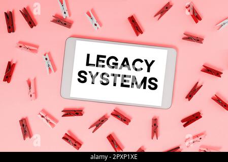 Inspiration mit Signage Legacy Systems, Konzept für Computersystem mit alter Methodentechnologie oder Anwendungsprogramm Stockfoto