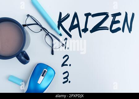 Schild mit Kaizen, Business Approach, einer japanischen Unternehmensphilosophie zur Verbesserung der Arbeitsmethoden Stockfoto