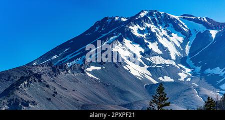 Mt. Shasta, Kalifornien, USA - 17. Juli 2022: Ausblicke auf Mt. Shasta, Siskiyou und nahe gelegene Alken und Bäche. Stockfoto