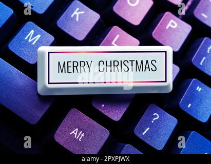 Text Frohe Weihnachten, Wort für die jährliche Tradition, um die Geburt Jesu Christi zu feiern Stockfoto