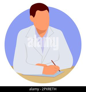 Der Arzt sitzt an einem Tisch. Der Begriff Medizin, gesunder Lebensstil. Vektorbild. Stock Vektor