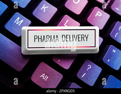 Schreiben mit Text Pharma Delivery, Word für die Zustellung Ihrer Rezepte direkt von der Apotheke an Sie Stockfoto
