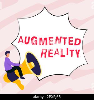 Textunterschrift mit Augmented Reality, Business Overview Technologie, die Computerbilder in der realen Welt aufzwingt Stockfoto