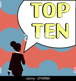 Handgeschriebenes Schild Top Ten, Internet Concept die zehn beliebtesten Songs oder Aufnahmen in den beliebten Musikkarten Stockfoto