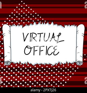 Schreiben mit Text Virtual Office, Business Idea Mobile Arbeitsumgebung mit Telekommunikationsverbindungen Stockfoto