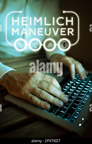 Handgeschriebenes Heimlichmanöver, Internetkonzept Anwendung des Aufwärtsdrucks bei Erstickungsgefahr Stockfoto