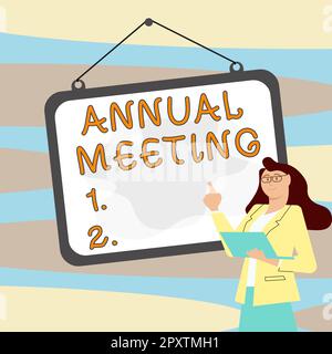 Textzeichen für Jahrestagung, Geschäftsausstellung jährliche Zusammenkunft interessierter Aktionäre einer Organisation Stockfoto