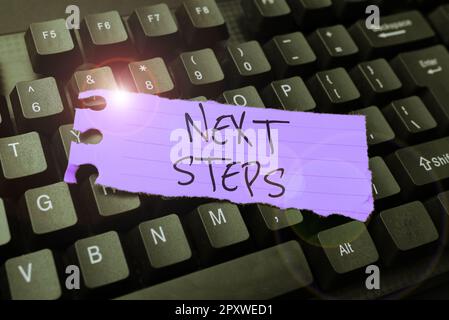 Text mit Inspiration Nächste Schritte, Geschäftsidee Anzahl der Prozesse wird nach der aktuellen Planung erstellt Stockfoto