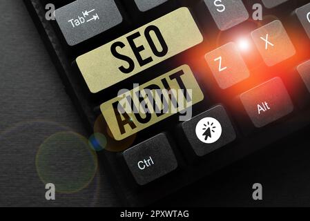 Text, der Inspiration Seo Audit, Business Approach Search Engine Optimization Prozess validieren und verifizieren zeigt Stockfoto