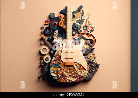 Gitarrenmusik. Trendiges Kunstcollage-Design. Stockfoto