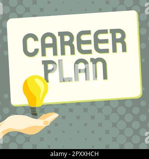 Unterschreiben Sie mit dem Karriereplan, dem konzeptionellen Foto des laufenden Prozesses, in dem Sie Ihre Interessen und Fähigkeiten erkunden Stockfoto