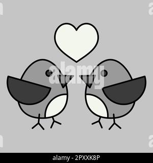 Liebesvögel-Glyphe-Symbol. Das Symbol für ein Paar in der Liebe. Valentinstag. Vektordarstellung, Romantikelemente. Aufkleber, Patch, Marke, Karte für die Ehe, Hochzeit Stockfoto