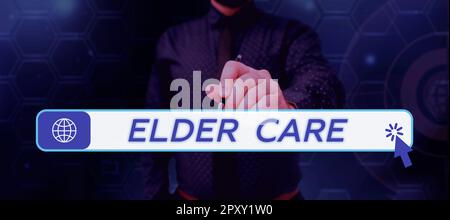 Textüberschrift Präsentation Elder Care, Word für die Betreuung älterer Menschen, die Hilfe bei medizinischen Problemen benötigen Stockfoto