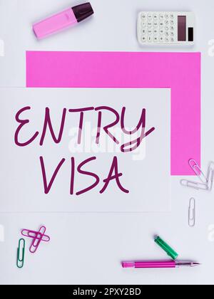 Textüberschrift Präsentationseintrag Visa, Business Showcase Berechtigung zur Einreise in ein Land, dessen Staatsangehörigkeit Sie nicht besitzen Stockfoto