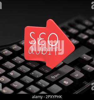 Text, der Inspiration Seo Audit, Business Approach Search Engine Optimization Prozess validieren und verifizieren zeigt Stockfoto