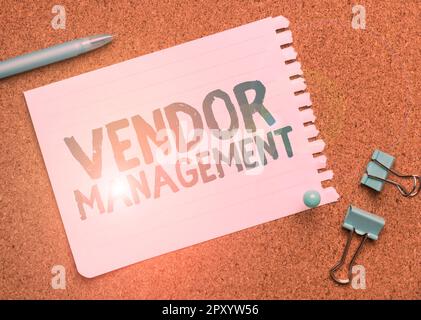 Handgeschriebener Text Vendor Management, konzeptionelle Fotoaktivitäten im Rahmen der Recherche und Beschaffung von Lieferanten Stockfoto