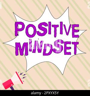 Zeichen, das eine positive Einstellung, eine geistige und emotionale Einstellung zur Geschäftsidee zeigt, die sich auf die positive Seite konzentriert Stockfoto