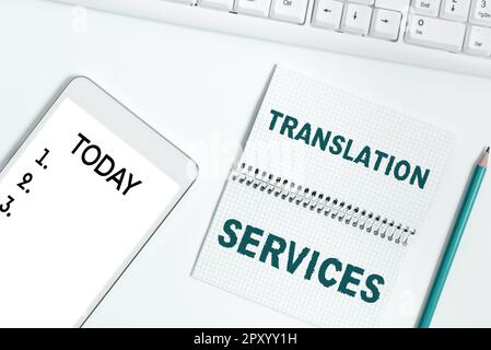 Handwriting Text Translation Services, Organisation von Konzeptfotos, die Menschen zur Übersetzung von Sprache zur Verfügung stellt Stockfoto