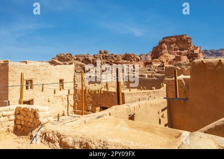 Die Altstadt von Al Ula zerstörte Schlammhütten, Medina Provinz, Saudi-Arabien Stockfoto