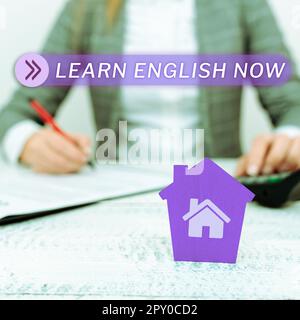 Textunterschrift Präsentation Englisch jetzt lernen, Geschäftsidee Kenntnisse und Fertigkeiten in englischer Sprache erwerben Stockfoto