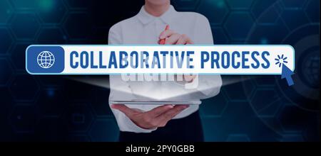 Inspiration zeigt Zeichen des Kooperationsprozesses, konzeptionelles Foto Menschen und Unternehmen arbeiten und Ergebnisse erzielen Stockfoto