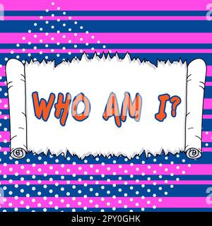Textzeichen, das anzeigt, wer ich bin, Geschäftsidee, wenn Sie nach Ihrem Namensstatus und Ihrer Nationalität gefragt werden Stockfoto