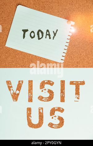 Schreiben Anzeigetext Besuchen Sie uns, Word für die Einladung Überwachen Sie Eine Webseite Link zum Homepage-Blog Internet Stockfoto